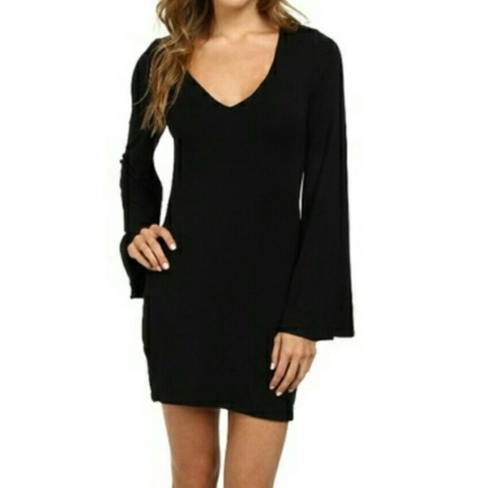 NWT CHASER Bell Sleeve Black Knit Boho Dress Size Medium